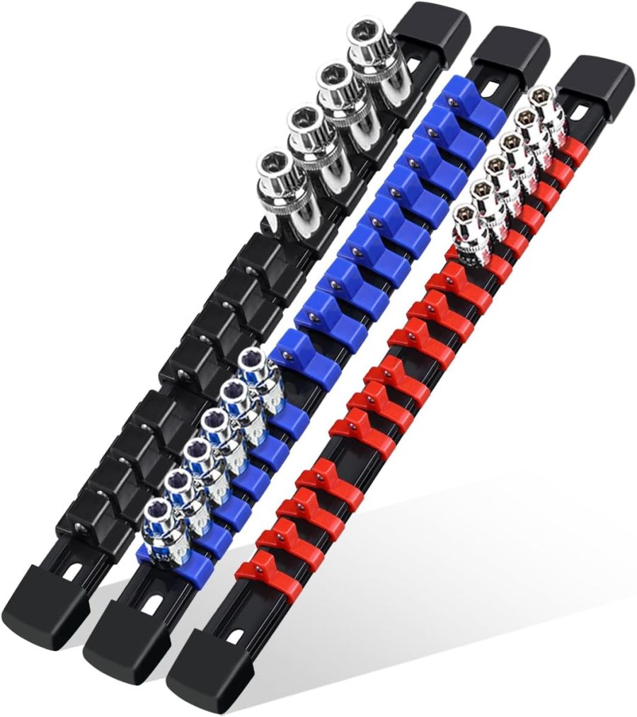 3-Piece Socket Organiser Rail Set with 43 Clips
