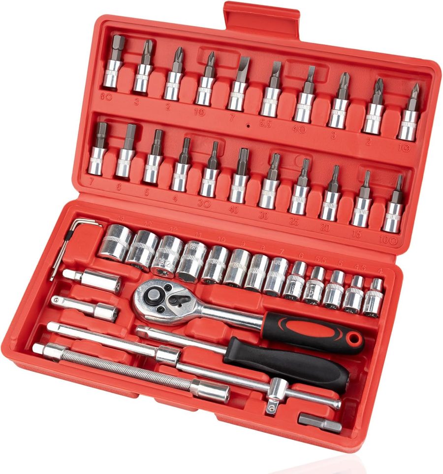 46-Piece 1/4 Inch Metric Socket and Ratchet Set
